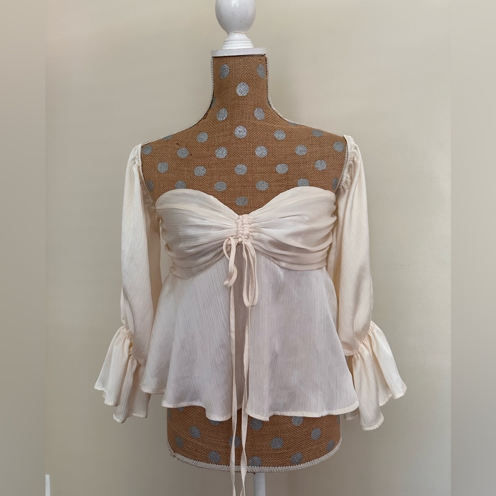 Off Shoulder Flounce Sleeve Ruched Knot Peplum Top